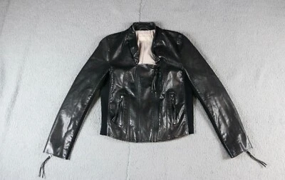 Free People We The Free Womens S Black Faux Leather Knit Moto Jacket Tassels - Image 1 of 4