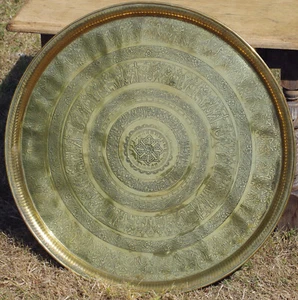 Egyptian Tray Large Vintage Brass Richly Detailed 20thC 2.4kg 58cm Retro Display - Picture 1 of 12