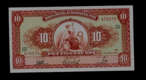PERU ( 1 ) BANK NOTE  10 SOLES DE ORO  26 . 5 . 1967 P 84 UNCIRCULATED - Picture 1 of 2