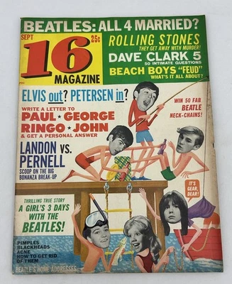1964 September, 16 Magazine “Beatles: All 4 Married?” Rolling Stones Elvis Davy - Image 1 of 4