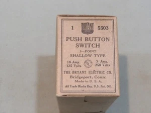 Vintage NOS Bryant Push Button Switch 3-Point Shallow Type #5503 - Picture 1 of 6