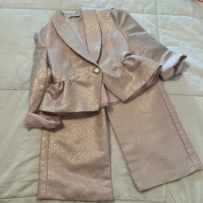 Janie And Jack Niñas Talla 5 Pantalón Traje Rosa con Brillo Dorado Formal Niños Conjunto Foto 1 de 4