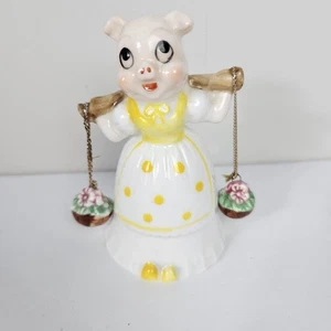 Vintage Anthropomorphic Girl Pig Ceramic Bell Bone China by Leadall Taiwan - Picture 1 of 7