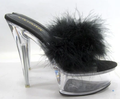 LILIANA CLEAR 6"Stiletto Heel 2"PLATFPRM FUR SLIP ON Shoes WOMEN Size  8.5 - Image 1 of 4