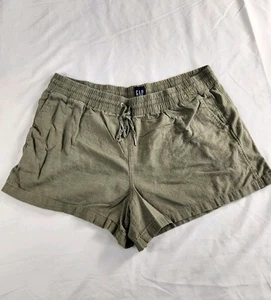 GAP Shorts XXL Women Olive Green Linen Blend Drawstring Elastic Waist Casual - Picture 1 of 10