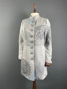 Desigual Womens Trench Coat Size 40 Gray Paisley Polyester Long Sleeve Button - Picture 1 of 11