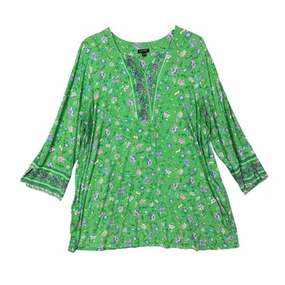 Camisa Jill Mujer 2X Verde Colección Wearever Estampado Floral Túnica Top Línea A Foto 1 de 4