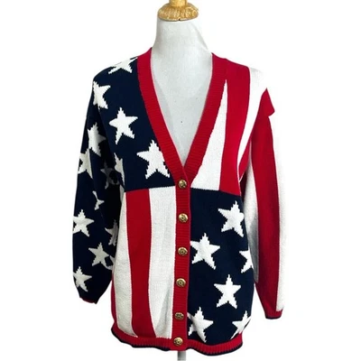 Cárdigan suéter vintage Charter Club bandera americana botón delantero talla pequeña Foto 1 de 4