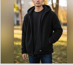NUEVO CON ETIQUETAS Dickies Para Hombre Negro Cremallera Completa Polar Sudadera con Capucha - XL/Alto Negro Calce Suelto - Imagen 1 de 9