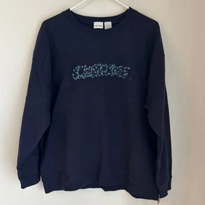 Cherokee Women’s Dark navy Blue embroidered Graphic Sweater size large NWT! - Picture 1 of 7