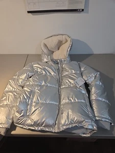 There Abouts Jacket Girls XL 16 metallic pink Shimmer Puffer Removable Hood - Picture 1 of 5