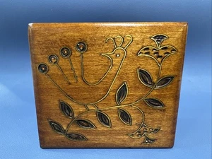 VTG Polish Hand Carved Brass Inlaid Wooden Ring Gift Box Trinket Jewelry Bird - Picture 1 of 7