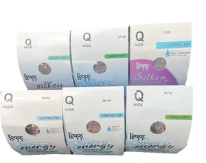 6 Pair Queen Q L'eggs Leggs 4/Sheer Energy 2/Silken Mist Pantyhose Nude - Picture 1 of 5