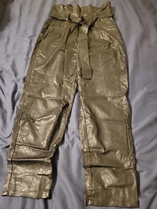 Who What Wear Highrise Faux Leather Pant Women Size 4 Tie Waist Paperbag Black - Picture 1 of 8