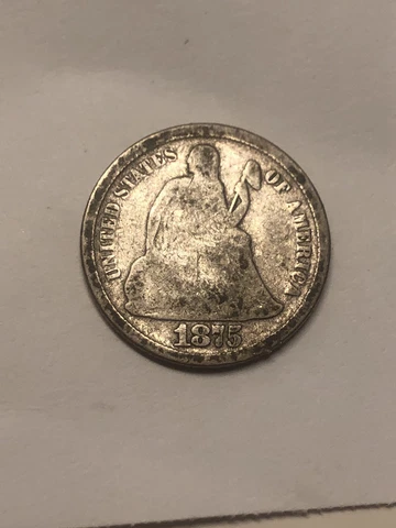 1875-S Seated Liberty Silver Dime. Shows Nice. Circulated Cover
