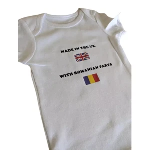 Rumänien Baby wächst - bedruckt - Made in UK mit rumänischen Teilen - Rumänien Flagge Baby wachsen - Bild 1 von 13