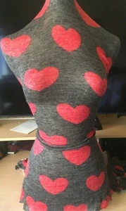 1-yard - 10"  KNIT STRETCH HEARTS PRINT BLACK & RED Colors - Picture 1 of 3