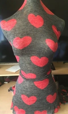 1-yard - 10"  KNIT STRETCH HEARTS PRINT BLACK & RED Colors - Image 1 of 3