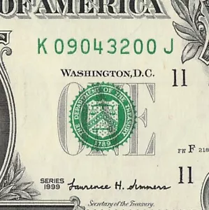 1999 1 $ Dallas K J Special Block One Dollar Schein knackig UNC Zustand - Bild 1 von 11
