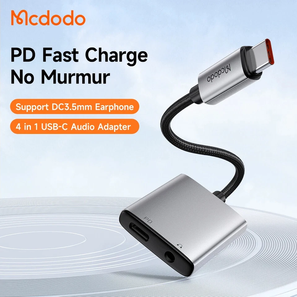 Mcdodo OTG Aux Audio Adapter 2 in 1 USB-C to Dual USB-C & DC3.5mm Audio Adapter - Image 1 of 4