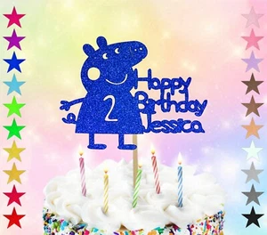 Blue Personalised Peppa Pig Birthday Cake Topper Single Sided Glitter - Picture 1 of 1