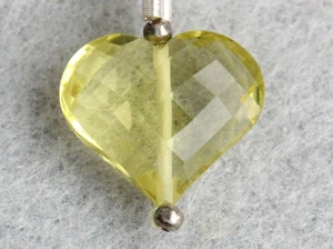 14mm. Natural Lemon Quartz Faceted Heart Gemstone Bead - Picture 1 of 9