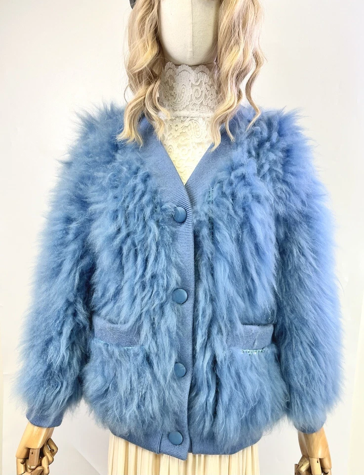 Chaqueta elegante tejida con botones de piel de zorro genuina hecha a mano para mujer OS se adapta a busto XS-L 47 Foto 1 de 4