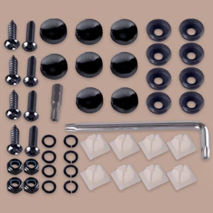 Black Anti Theft Security Number License Plate Screws Bolts Caps Fastener Kit - Picture 1 of 5