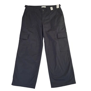 Abercrombie & Fitch Wide Leg Cargo Pants Womens 33/16* (Fits 36x30) Gray Baggy - Picture 1 of 11