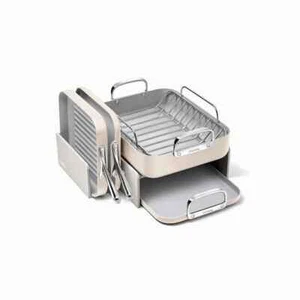 5 Piece Square Cream Ceramic Nonstick Cookware Set, Pans Coated Kitchen Cooking - Picture 1 of 12