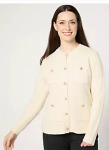 New Estate Isaac Mizrahi Live Cardigan Cream Eyelash Yarn Sweater - Size 4X - Picture 1 of 2