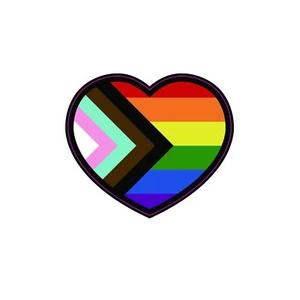 Adesivo cuore bandiera progresso gay pride 3 pollici LGBTQ+ accessorio supporto - Foto 1 di 4