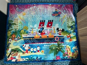 NEW Disney Cruise Line Joey Chou Plush Fleece Blanket RARE Mickey Donald Goofy - Picture 1 of 4