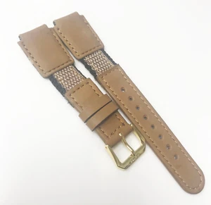 Banda Genuine Leather Beige and Black Thread 16mm Brown Gold Buckle Watch Band - Picture 1 of 5