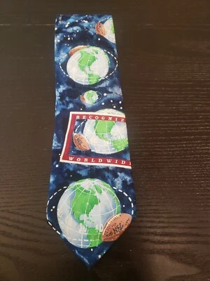 Corbata Ralph Marlin NFL Fútbol Mundial Globo 100% Seda ~ 1992  Foto 1 de 4