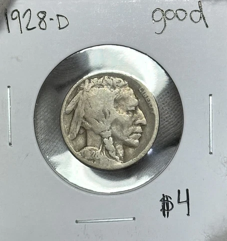 1928 D Buffalo Nickel Good Hole Filler Cover