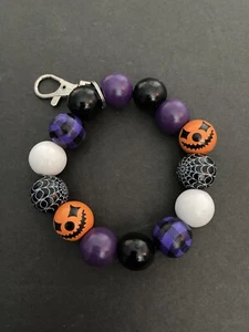 Beaded Bracelet Keychain Wristlet Key Ring Bangle for Women Halloween Pumpkin - Picture 1 of 1