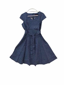 Vintage Retro Look Dress Woman's Large Polka Dot Full Skirt Dress Tells Blue - Picture 1 of 13