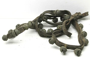 Vintage Antique Early Leather Riveted Jingle Bells Door Horse Sounds Easily! 70" - Picture 1 of 6