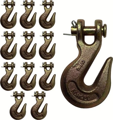 3/8" Chain Grab Hook Pin Clevis Rigging Tow Transport Truck Trailer Tie - 12-Pcs - Image 1 of 2