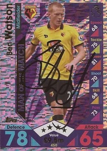 BEN WATSON SIGNED WATFORD 2016/2017 M.O.M MATCH ATTAX TRADING CARD+COA - Picture 1 of 1