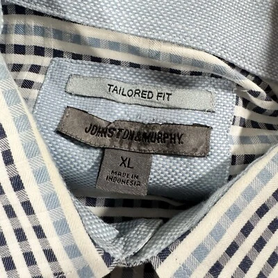 Camisa Johnston & Murphy Adulto Manga Larga Para Hombre XL Cuadros Azul Blanco Ajuste A Medida Foto 1 de 4