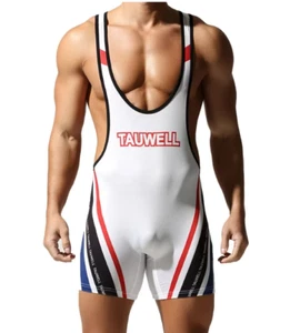 Large White Stretch Bodysuit Sports Gym Vest Leotard Wrestling Singlet Gay UK - Picture 1 of 3