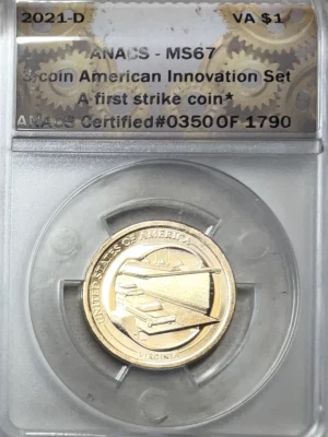 2021 P,D,S American Innovation Dollar Coins 3 coin set PR70 MS67 ANACS Unc (#350 - Image 1 of 4