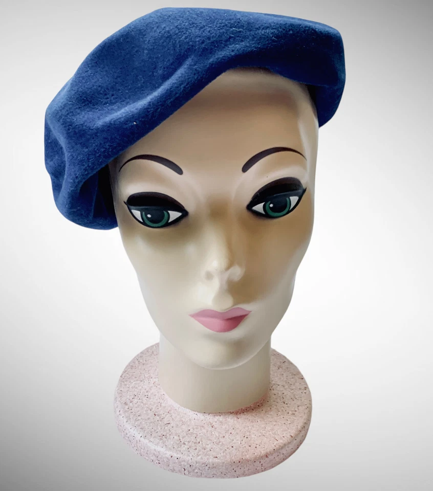 De colección 1940 Borsalino Antica Casa Mujer Boina Azul Newsboy Sombrero Hecho en Italia Foto 1 de 4