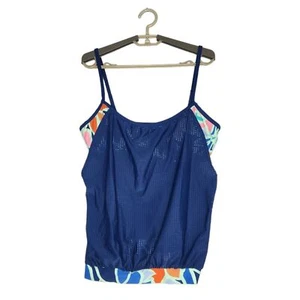 Skechers Lagenlook Tankini Schwimmoberteil Gr. Large blau Mesh verstellbare Träger Bikini - Bild 1 von 13