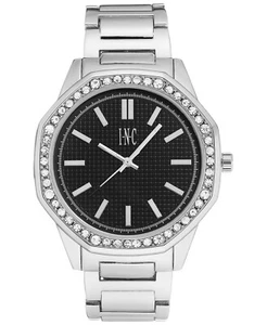 I.N.C. Men's Silver Tone Black Crystals Octagonal Link Bracelet 45mm Watch NIB - Picture 1 of 2
