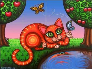 Cat Tile Backsplash Victoria de Almeida Art Ceramic Mural RW-VAA008 - Picture 1 of 2