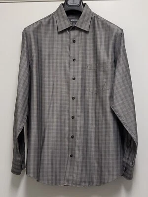 Camisa de vestir Kenneth Cole Reaction para hombre grande sin hierro manga larga gris a cuadros Foto 1 de 4