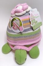 Baby Aspen 7" Turtle Plush Rattle Knit Sewn Eyes & Beanie Hat NEW